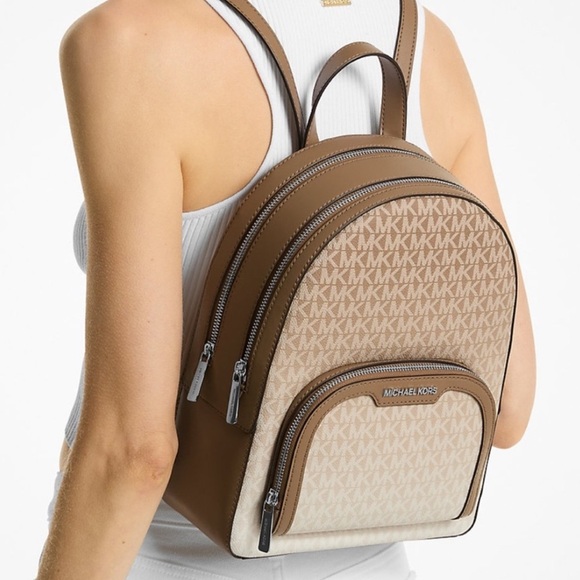 Michael Kors Jaycee Medium Ombré Signature Logo Backpack Husk - Picture 2 of 9